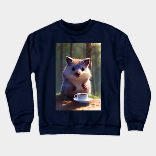 Cute Hedgehog with a mug cup of morning coffee Crewneck Sweatshirt